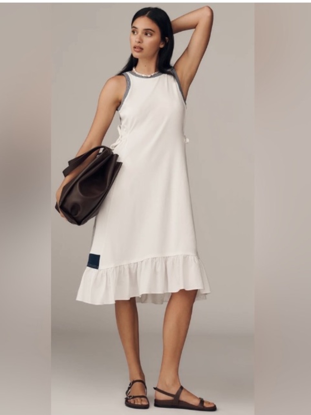 Daily Practice / Anthropologie Ball Toss Midi tank Dress with Navy Trim